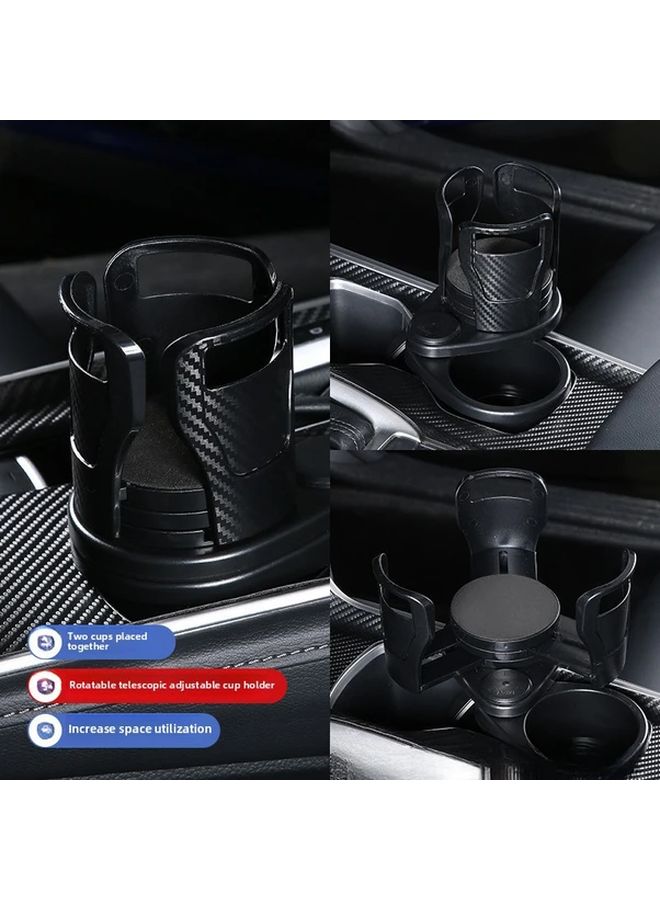 Double Layer Car Cup Holder 360 Degree Rotation Black Non Slip Pad Easy Storage - Image 5