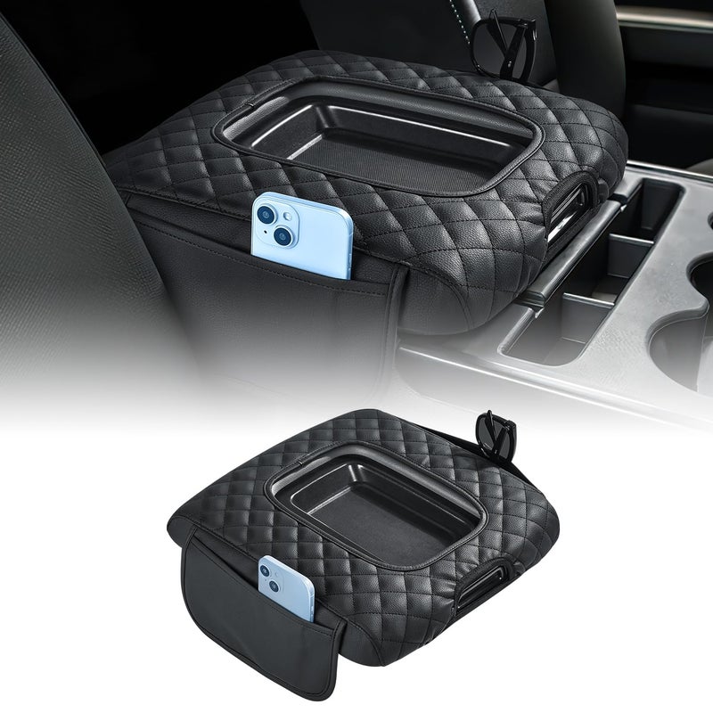 JOYTUTUS Center Console Cover Compatible with Silverado Sierra 2014-2018 Jump Seat, Leather Arm Rest Armrest Cover for Car, Durable Middle Console Cover Replacement for Trucks, with 2 Pocket - Image 1