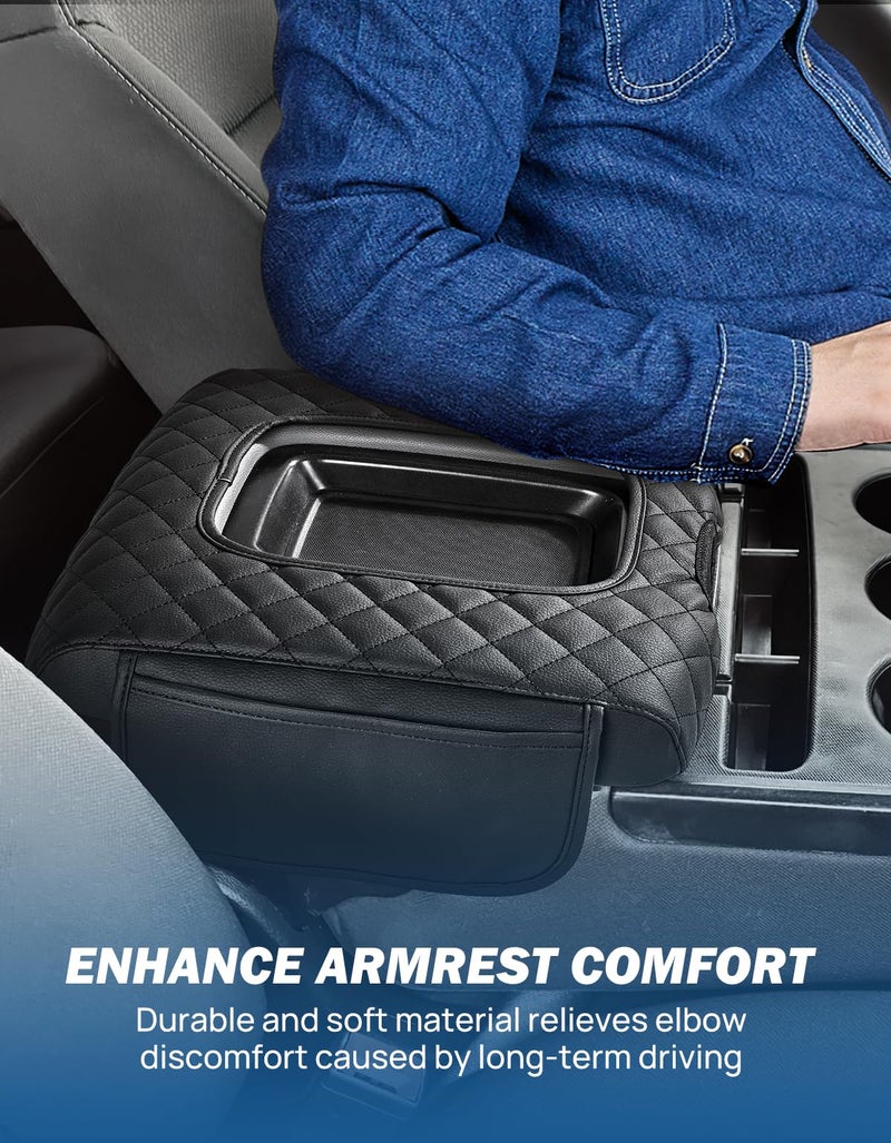 JOYTUTUS Center Console Cover Compatible with Silverado Sierra 2014-2018 Jump Seat, Leather Arm Rest Armrest Cover for Car, Durable Middle Console Cover Replacement for Trucks, with 2 Pocket - Image 4