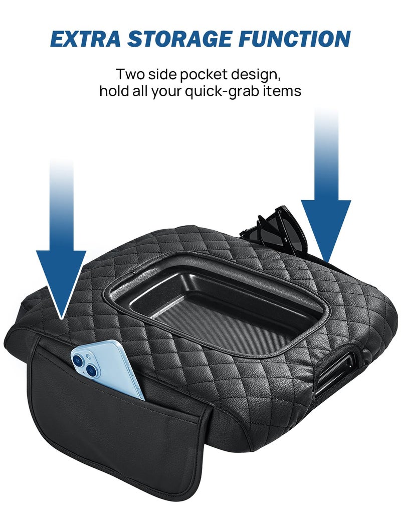 JOYTUTUS Center Console Cover Compatible with Silverado Sierra 2014-2018 Jump Seat, Leather Arm Rest Armrest Cover for Car, Durable Middle Console Cover Replacement for Trucks, with 2 Pocket - Image 2