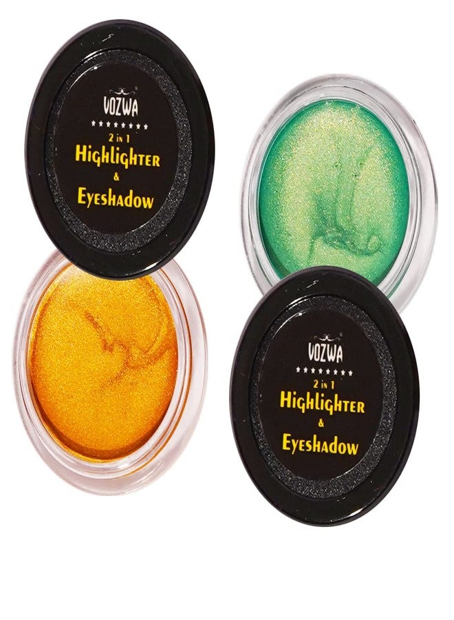 Vozwa 2 in 1 Highlighter & Eyeshadow For Face Makeup Shining (Golden + Green) - Image 2