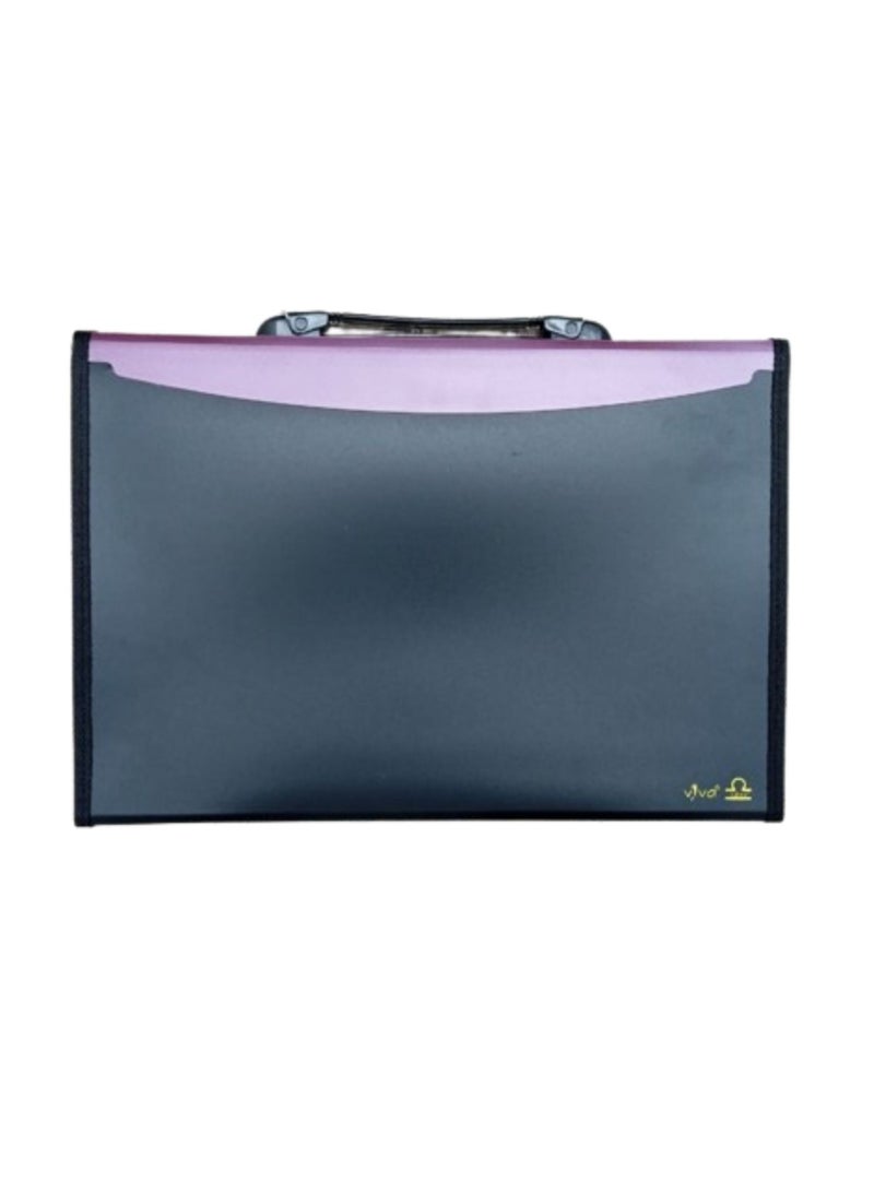 Libra 13 Pocket Expending File W/Handle Full Scape Metallic Opaque Pink/Black - Image 2