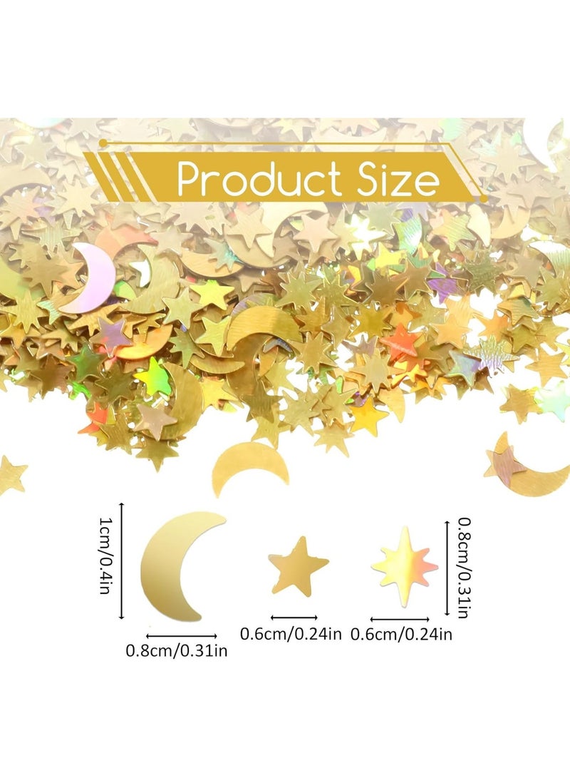 4000 PCS Gold Star Confetti, Glitter Foil Confetti, Sprinkles Moon and Stars for Table, Star Sequins for Wedding Party Birthday Festival Decorations (45g) - Image 3