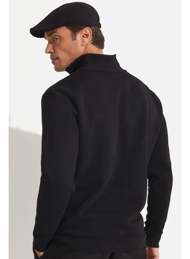 JUNE June Men Half Zipper Sweatshirt Black