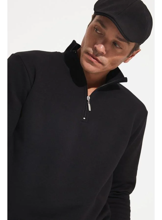 JUNE June Men Half Zipper Sweatshirt Black