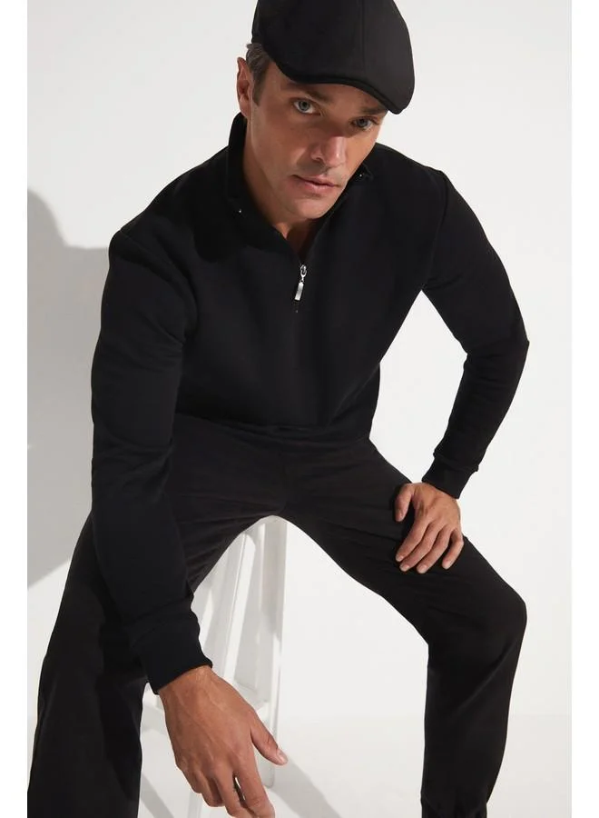 JUNE June Men Half Zipper Sweatshirt Black