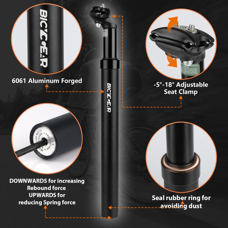 BICYCGEAR Suspension Seatpost 27.2 30.4 30.9 31.6 Bike Seat Posts with Suspension 40mm Travel Bicycle Seat Shock Absorber Aluminum Tube for E Bike MTB BMX Road City Bike Replacement Component Parts - Image 5