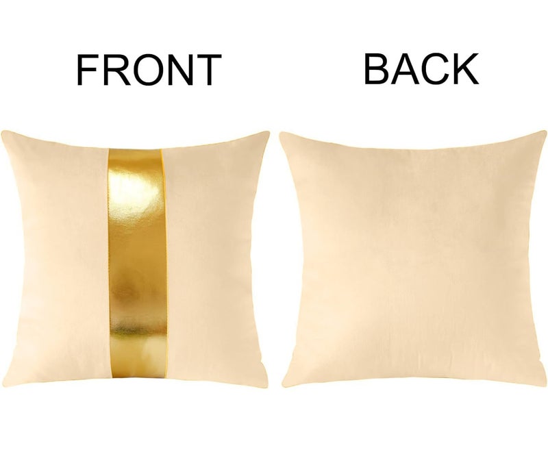AEROHAVEN™ Set of 2 Premium Velvet with Gold Stripes Decorative Throw Pillow/Cushion Covers with Invisible Zipper - (16 x 16 Inch, Off White) - Image 4