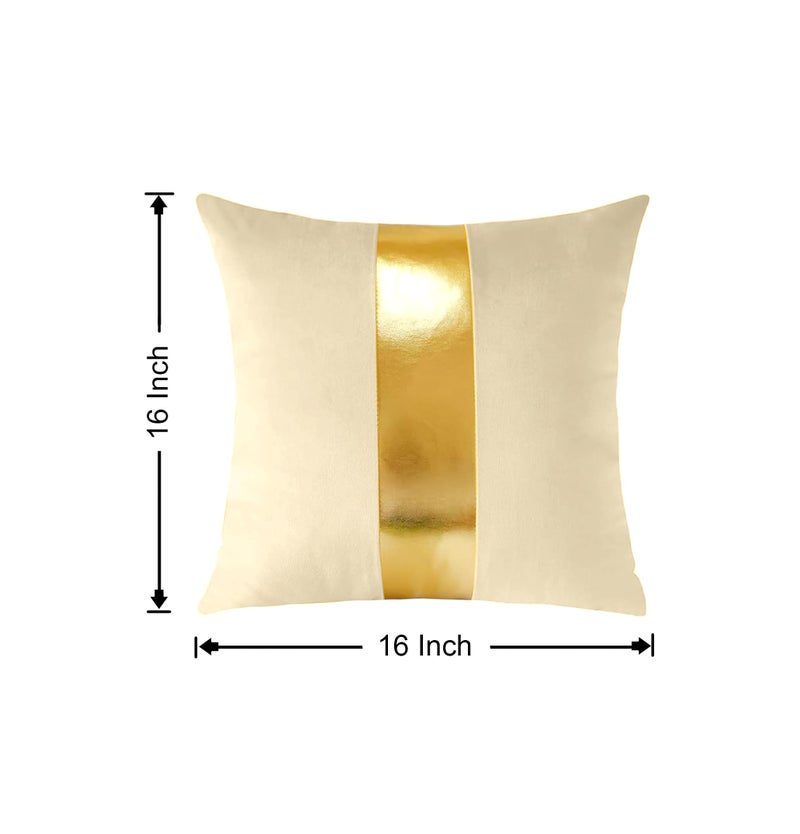 AEROHAVEN™ Set of 2 Premium Velvet with Gold Stripes Decorative Throw Pillow/Cushion Covers with Invisible Zipper - (16 x 16 Inch, Off White) - Image 3