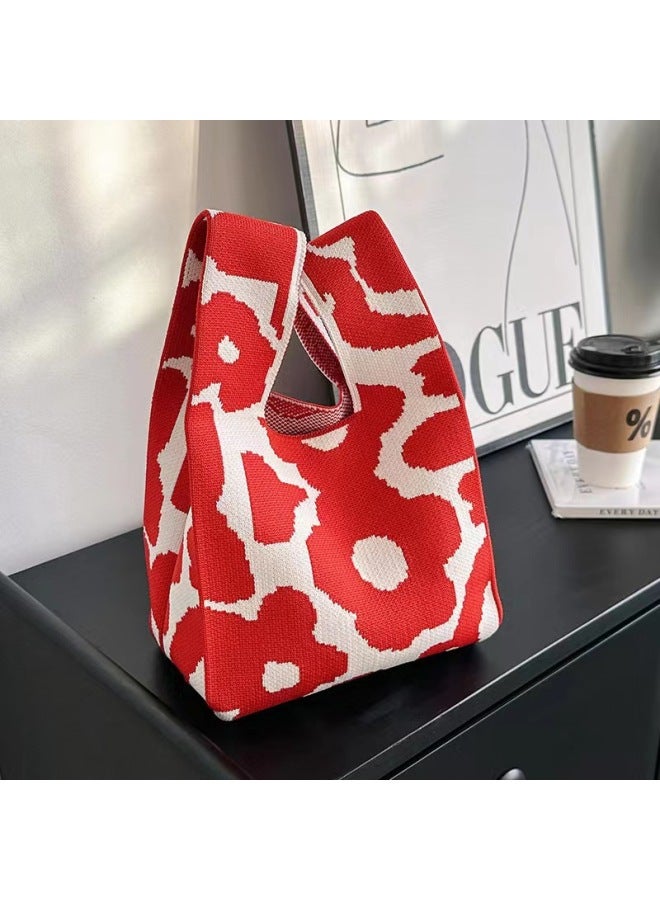 Festival Knitted Bag Accompanying Gift Bag Full Moon Gift Wedding Banquet Gift Bag 61 Children's Day Exquisite Gift Handbag Tote Bag-Color:Red Flowers-Size:20*10*36 - Image 1