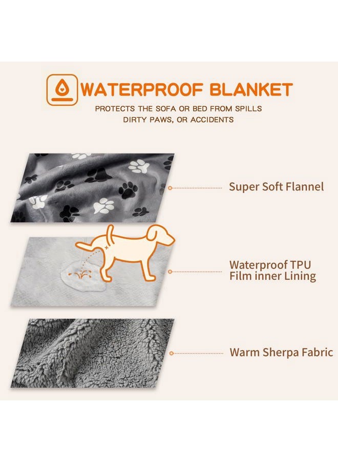 CAPT.SNOOZE Waterproof Dog Blankets Pet Blanket, Soft Fluffy Sofa Car Bed Protector, Reversible Sherpa Fleece Dog Blanket for Large Dogs (Dark Grey-Paws, 50"x60") - Image 3