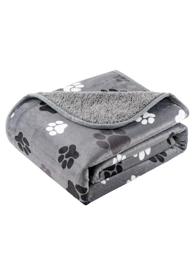 CAPT.SNOOZE Waterproof Dog Blankets Pet Blanket, Soft Fluffy Sofa Car Bed Protector, Reversible Sherpa Fleece Dog Blanket for Large Dogs (Dark Grey-Paws, 50"x60") - Image 1