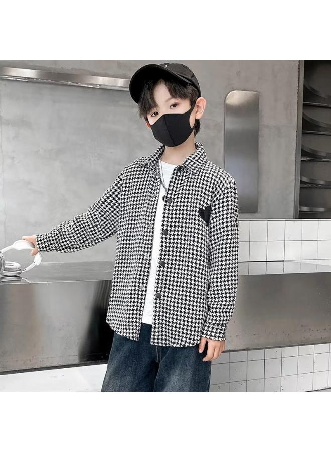 Boys' Shirt Coat Children's Houndstooth Coat Baby Autumn Shirt Fashionable Western Style Cool Handsome Top Children's Fashion 