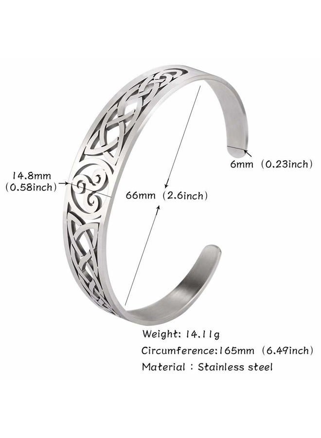 TEAMER Celtic Knot Bracelet Stainless Steel Silver Cuff Bangle Hollow Out Vintage Symbol Norse Amulet Jewelry for Women Men (Triskele) - Image 2
