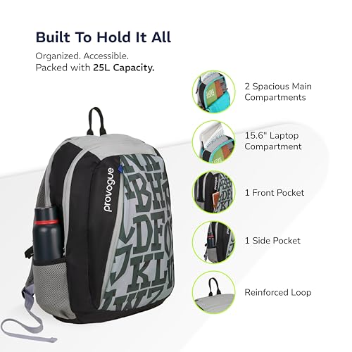 Provogue Alpha everyday laptop backpack with large compartments | College bag for girls, school bag for boys, travel bag with external bottle holder, laptop bag for men & women |25 Ltr (Black) - Image 3