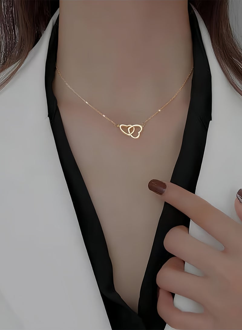 قلادة قلب الحب للنساء، مجوهرات معدنية على شكل قلب مزدوج، قلادة لطيفة للفتيات، مجوهرات عالية الجودة - Image 2