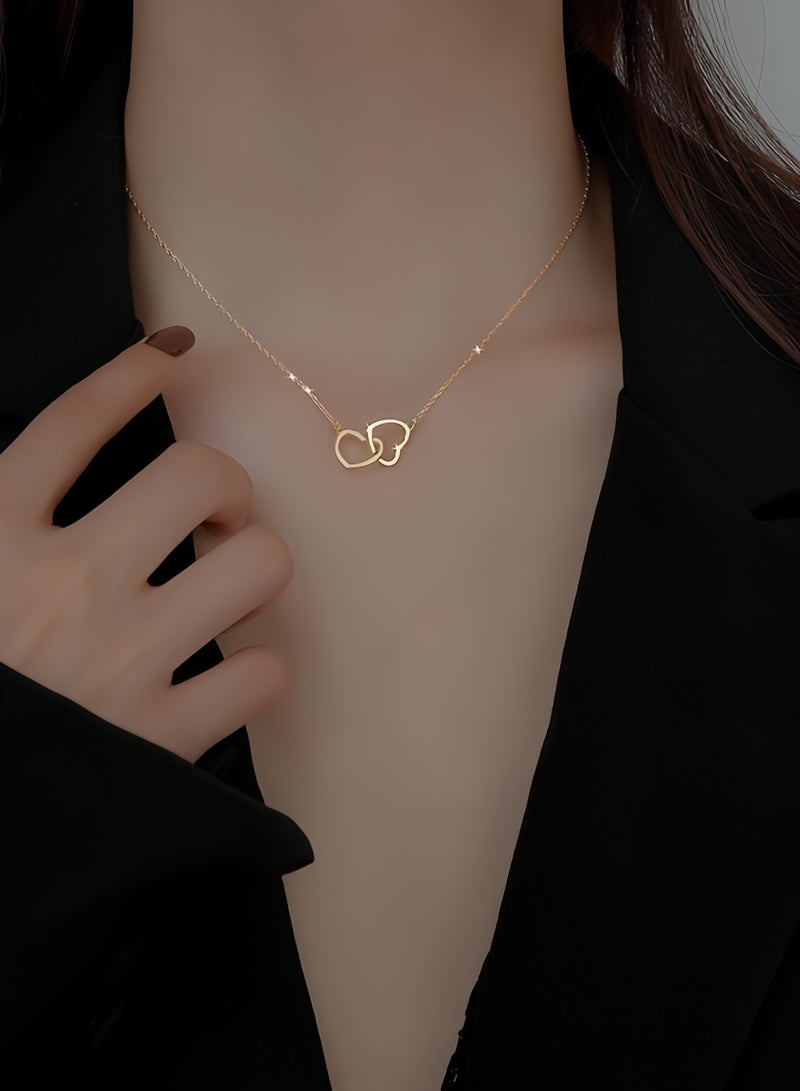 قلادة قلب الحب للنساء، مجوهرات معدنية على شكل قلب مزدوج، قلادة لطيفة للفتيات، مجوهرات عالية الجودة - Image 3