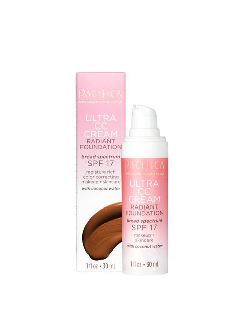 Pacifica Beauty  Ultra CC Cream Radiant Foundation  CoolDeep  100 Physical Broad Spectrum SPF 17  Color Correcting Cream for Radiant Glowing Skin  Clean Makeup  Vegan  Cruelty Free
