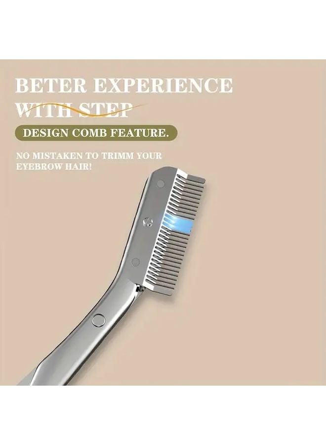 Silvery Stainless Steel Eyebrow Scissors With Comb Sharp Blades Ergonomic Design For Home And Salon Use - Image 5