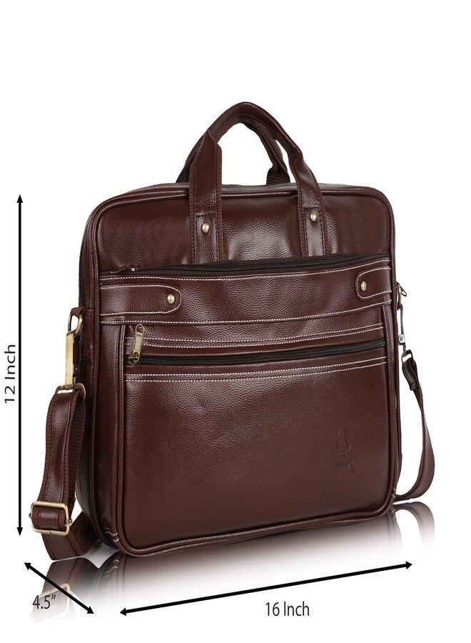 AMEX Vegan leather Laptop Messenger Bag with Multiple Compartments (Brown) - Image 4