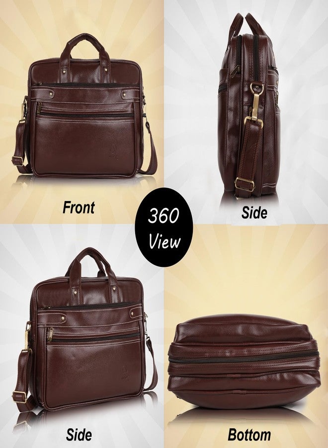 AMEX Vegan leather Laptop Messenger Bag with Multiple Compartments (Brown) - Image 5