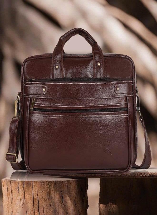 AMEX Vegan leather Laptop Messenger Bag with Multiple Compartments (Brown) - Image 2
