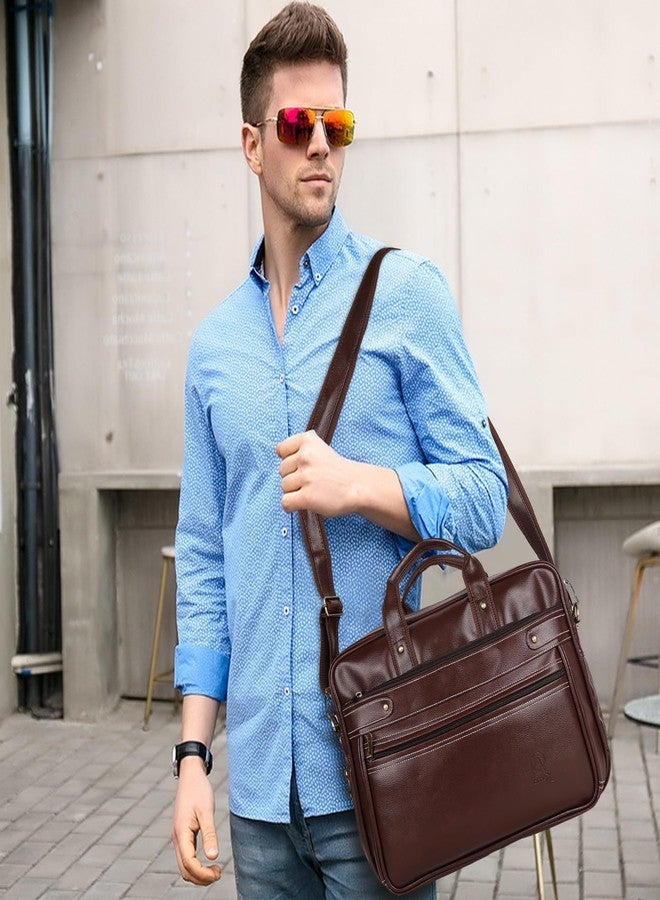 AMEX Vegan leather Laptop Messenger Bag with Multiple Compartments (Brown) - Image 3