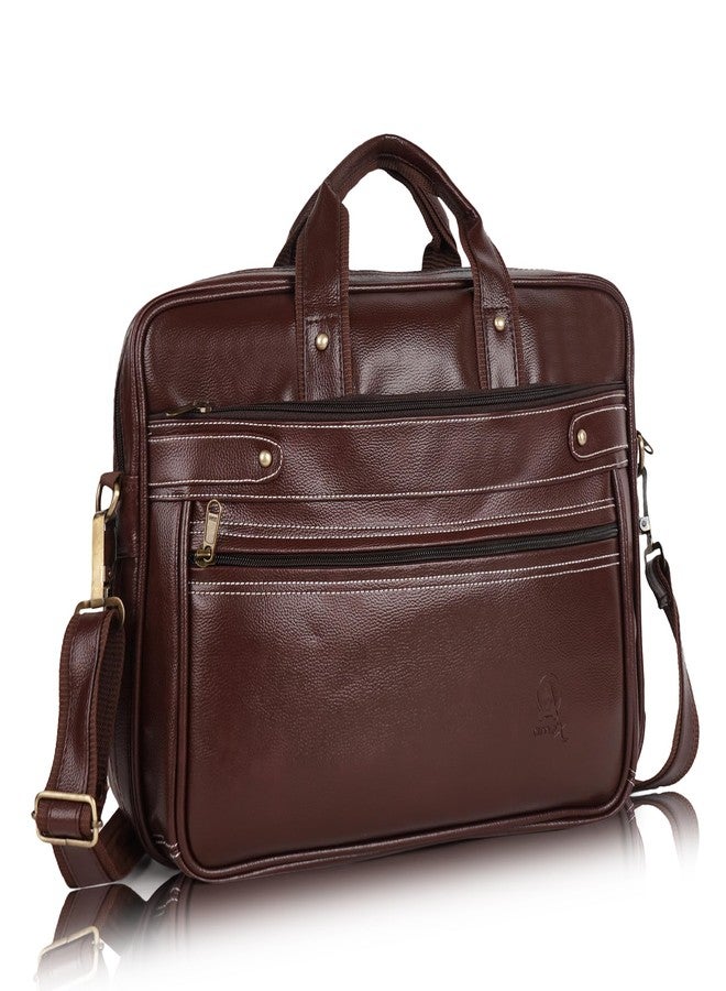 AMEX Vegan leather Laptop Messenger Bag with Multiple Compartments (Brown) - Image 1