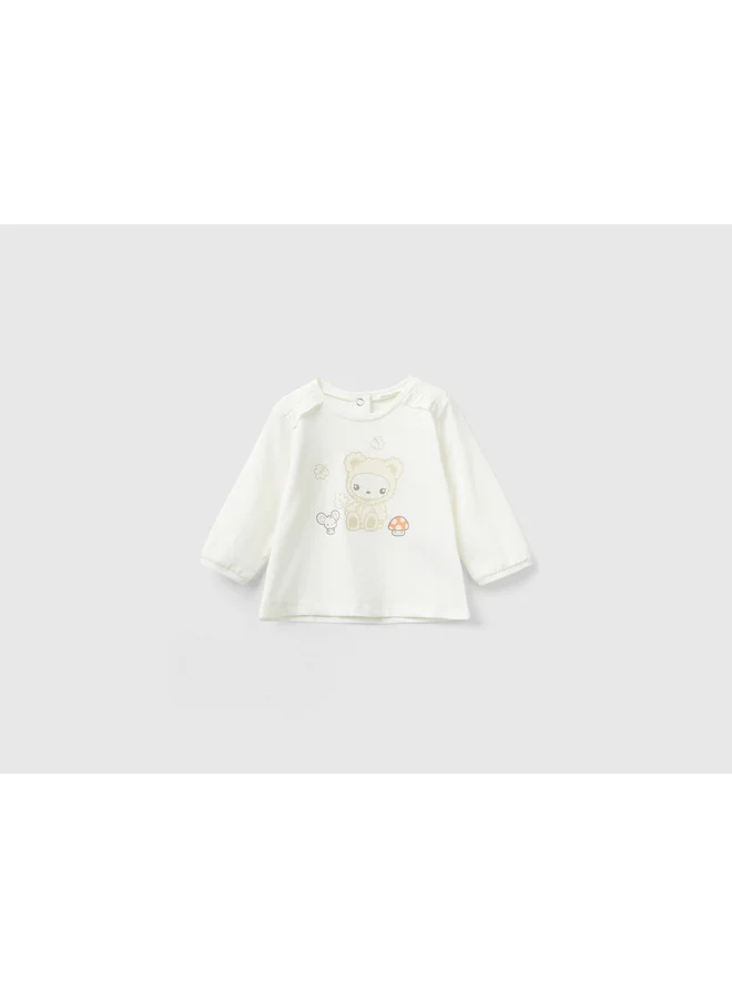 UNITED COLORS OF BENETTON Animal Patterned T-Shirt With Frill Shoulders