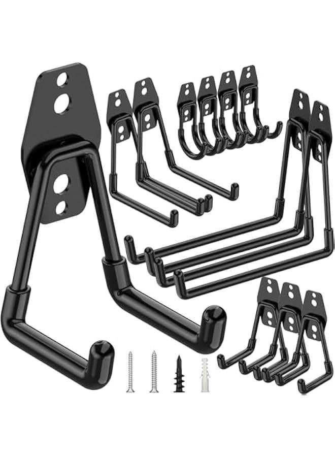 MIXDE 12 Pack Garage Hooks Heavy Duty,Utility Steel Garage Storage Hooks,Wall Mount Garage Hanger&Organizer for Organizing Power Tools,Ladders,Bulk Items,Bikes,Ropes and More Equipment (Black) - Image 1