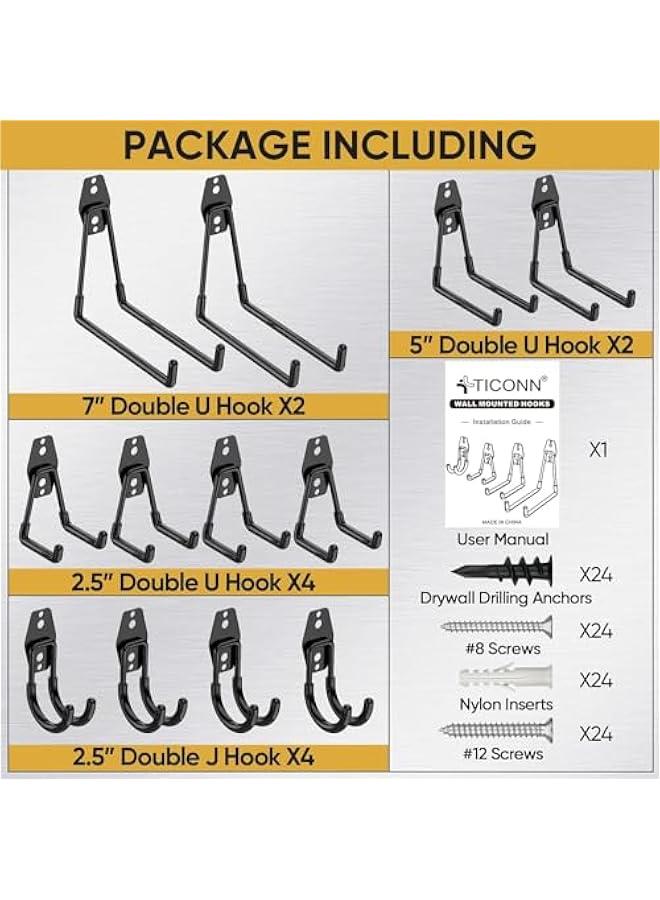 MIXDE 12 Pack Garage Hooks Heavy Duty,Utility Steel Garage Storage Hooks,Wall Mount Garage Hanger&Organizer for Organizing Power Tools,Ladders,Bulk Items,Bikes,Ropes and More Equipment (Black) - Image 2