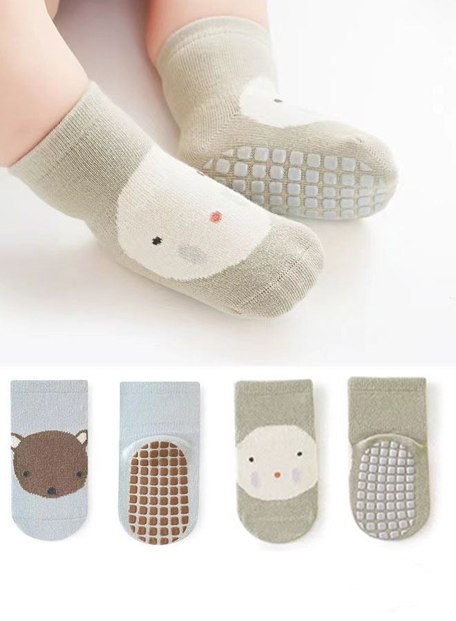 Baby Non Slip Socks 2 Pairs Toddler Socks For Boys And Girls Lovely Cartoon Design Low Cut Anti Skid Floor Suitable For 1 To 3 Years Old - Image 1
