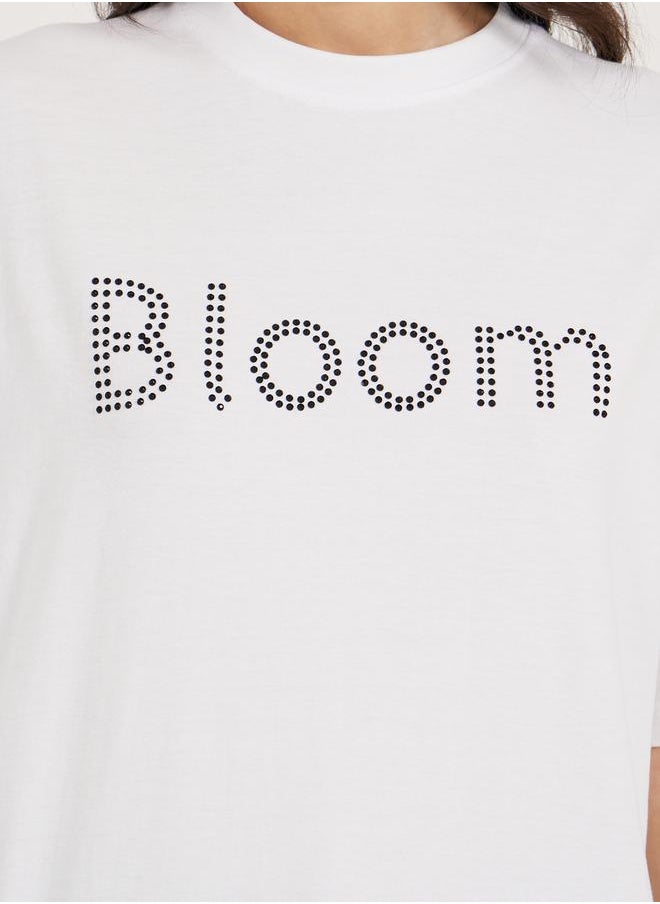 Oversized Rhinestone Embellished Slogan T-Shirtâ€‹