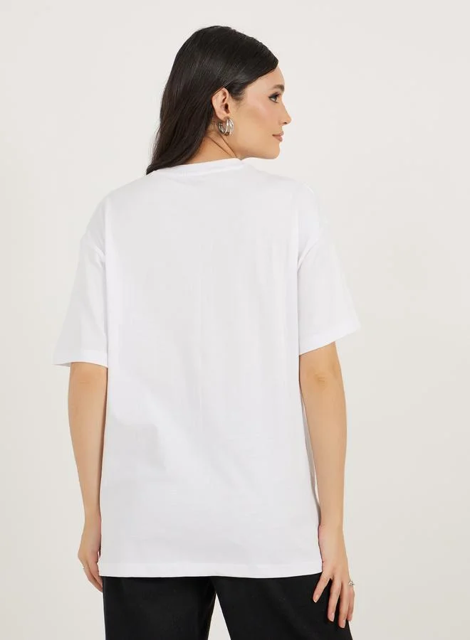 Styli Oversized Rhinestone Embellished Slogan T-Shirtâ€‹