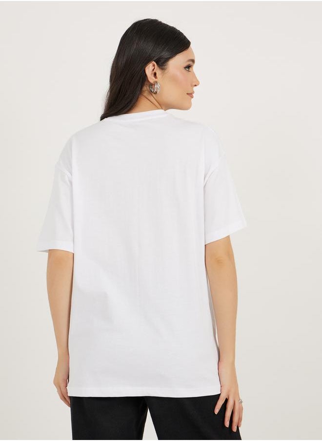Oversized Rhinestone Embellished Slogan T-Shirtâ€‹