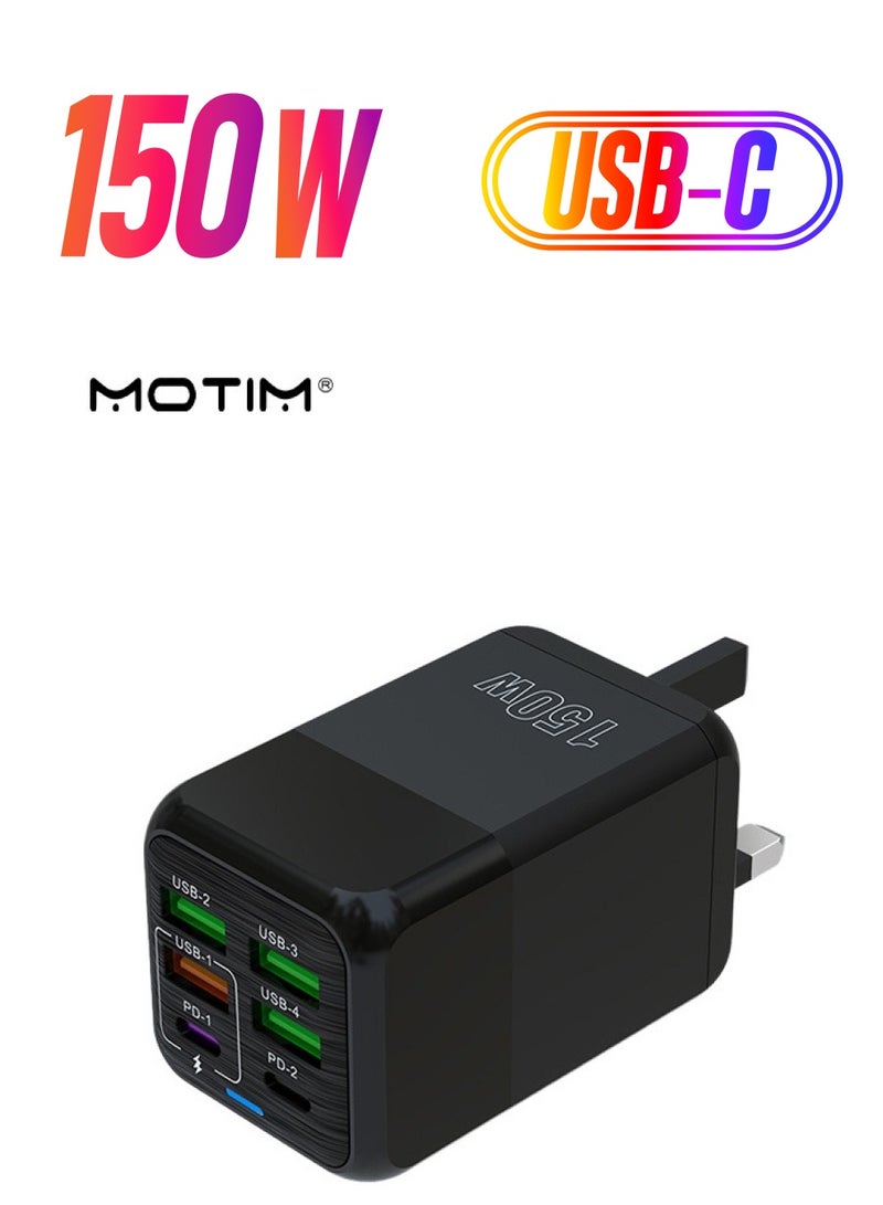 Motim 150W UK Super Fast Charging Adapter, Wall Charger 6-Ports Travel Power Adapter UK Plug Adaptor Certified for MacBook Air Samsung iPhone iPad Galaxy Huawei Xiaomi and More  - Image 1