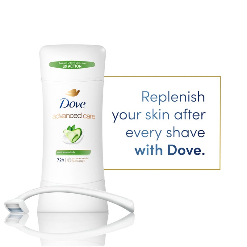 Dove Advanced Care Anti Deo Stick Cool Essentials Twin Pack for helping your skin barrier repair after shaving 72 h odor control and all-day sweat protection with Pro Ceramide Technology 2.6 oz - Image 4