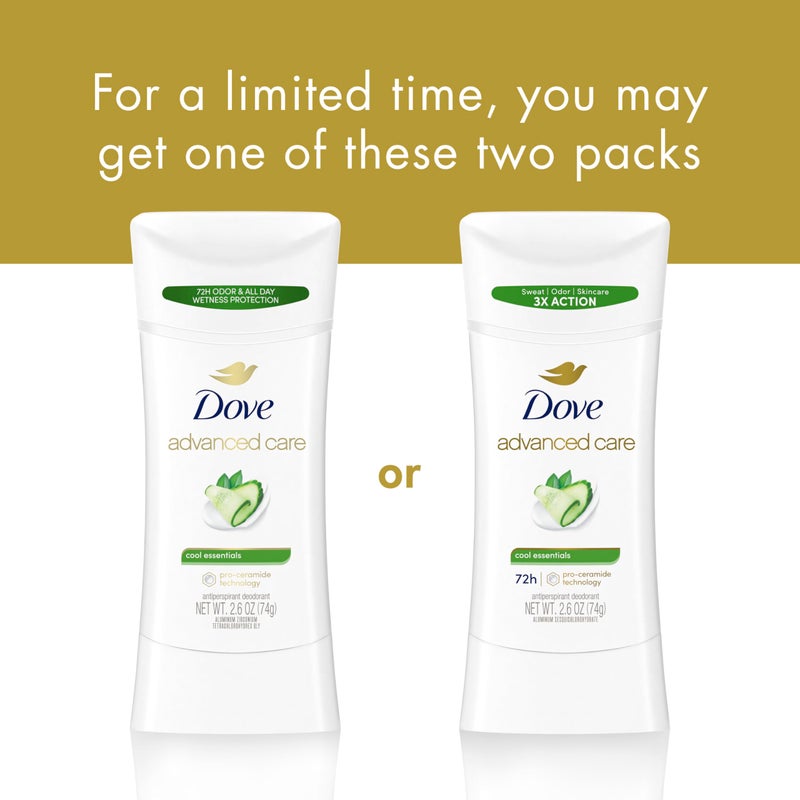 Dove Advanced Care Anti Deo Stick Cool Essentials Twin Pack for helping your skin barrier repair after shaving 72 h odor control and all-day sweat protection with Pro Ceramide Technology 2.6 oz - Image 2