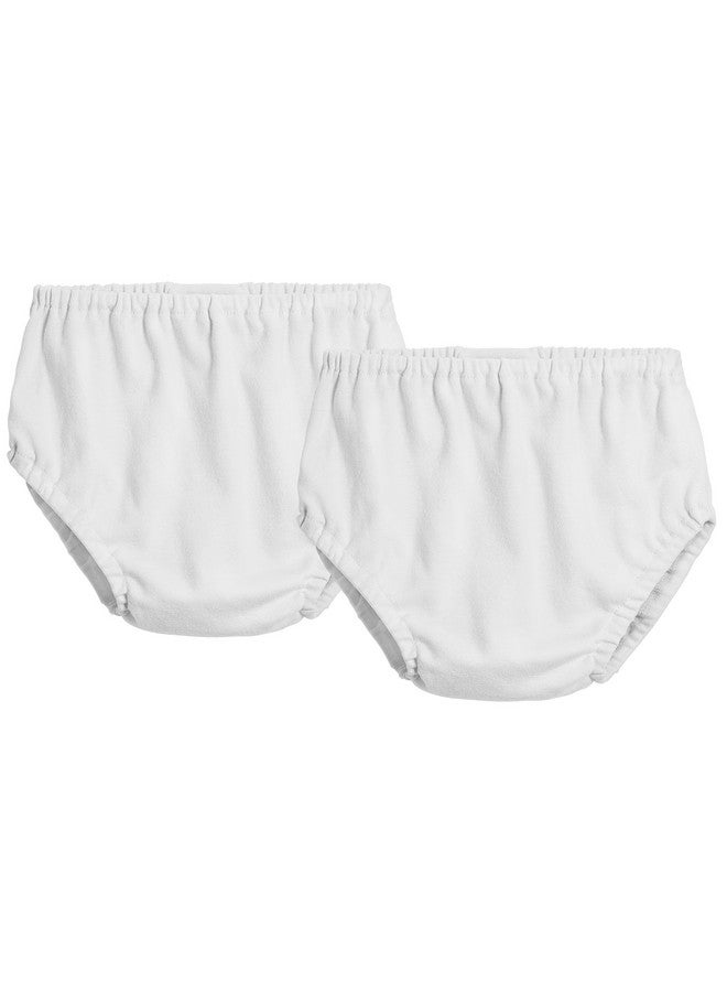 City Threads 2-Pack Baby Girls' and Baby Boys' Unisex Diaper Covers Bloomers Soft Cotton, White/White, 3T - Image 1