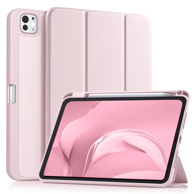 Akkerds for iPad Pro 11 Inch Case (M5/M4) 2025/2024 6th/5th Generation with Pencil Holder, for iPad Pro Case 11 Inch with Trifold Stand Protective Cover/Soft TPU Back, Auto Wake/Sleep, Pink - Image 1