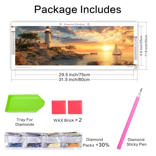 VAIIEYO Large Diamond Art Kits for Adults Lighthouse Diamond Art Sunset Large Diamond Painting Kits Full Drill Round Rhinestone Craft Canvas for Home Wall Decor Gift 118x315 inch - Image 3