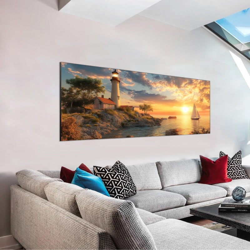 VAIIEYO Large Diamond Art Kits for Adults Lighthouse Diamond Art Sunset Large Diamond Painting Kits Full Drill Round Rhinestone Craft Canvas for Home Wall Decor Gift 118x315 inch - Image 2