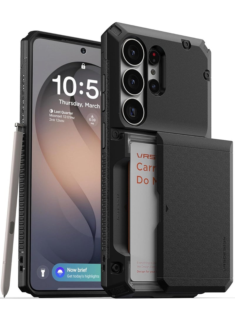 VRS Design غطاء محفظة Damda Glide Pro لهاتف سامسونج جالاكسي S26 ULTRA (2026) مع فتحة حامل بطاقات ائتمان شبه تلقائية [4 بطاقات] - أسود - Image 1