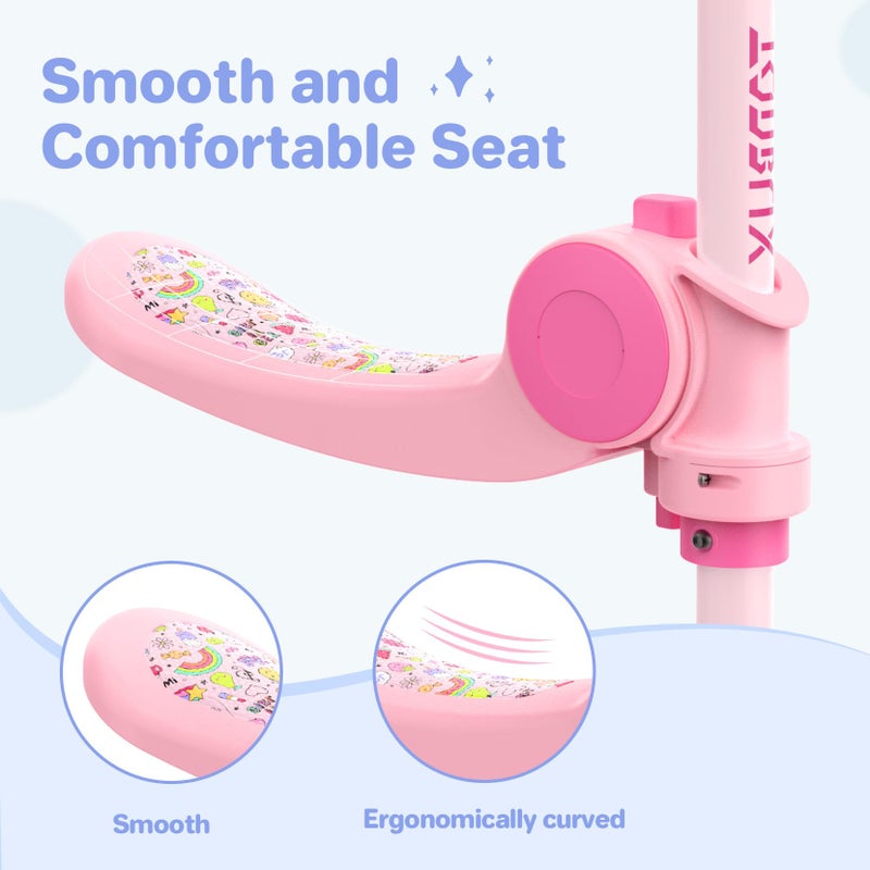 TONBUX Kids Scooter with Seat, 3 Wheels Scooter with PU Luminous Wheels, Non-Slip Handle and Wide Deck, Sensitive Brakes, 4-Level Adjustable Height, Scooters for Kids 2â€“8 Years Pink - Image 2