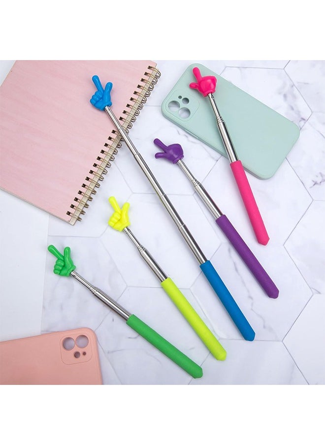 5 Pcs Retractable Teacher Pointer Sticks, 5 Colors Hand Pointer Stick, Student Finger Pointing Sticks, Extendable School Supplies for Reading, Classroom