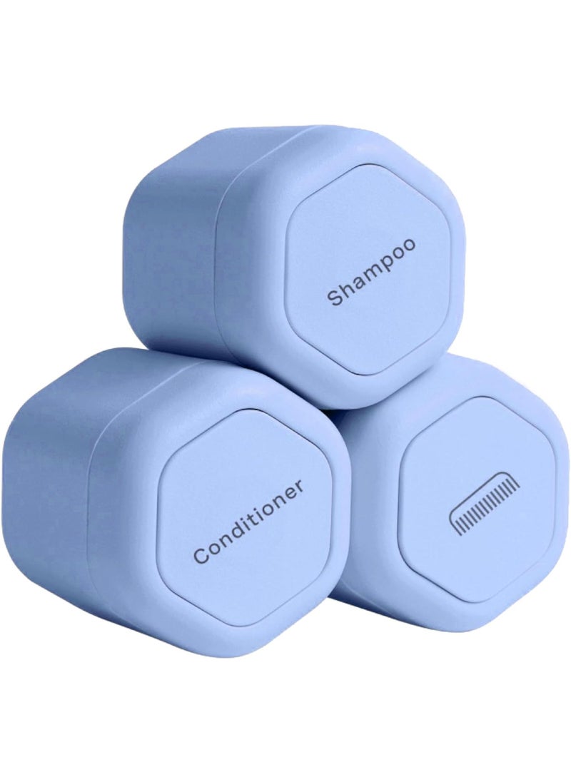 Cadence Cadence Travel Containers - Haircare Set - Magnetic Travel Capsules - For Shampoo, Conditioner, Hair Styling Product - 3 Flex Mediums (1.32oz) with Shampoo, Conditioner & Comb Icon Labels - Paiic 