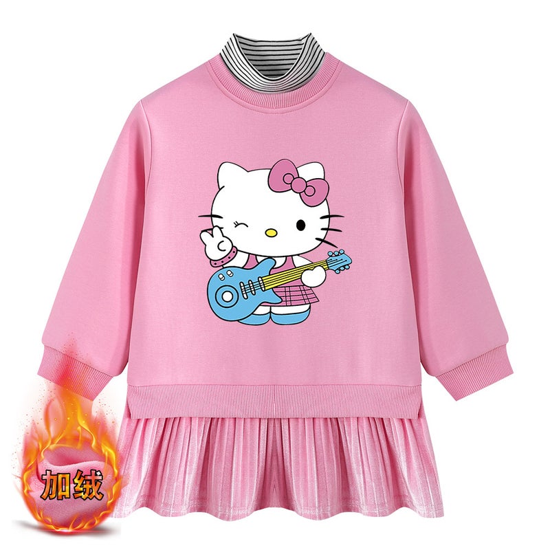 Kt Cat Children'S Clothing Girls' Sweater Skirt 2023 New Children'S Fleece-Lined Warm Dress Half-High Collar Clothing - Image 2