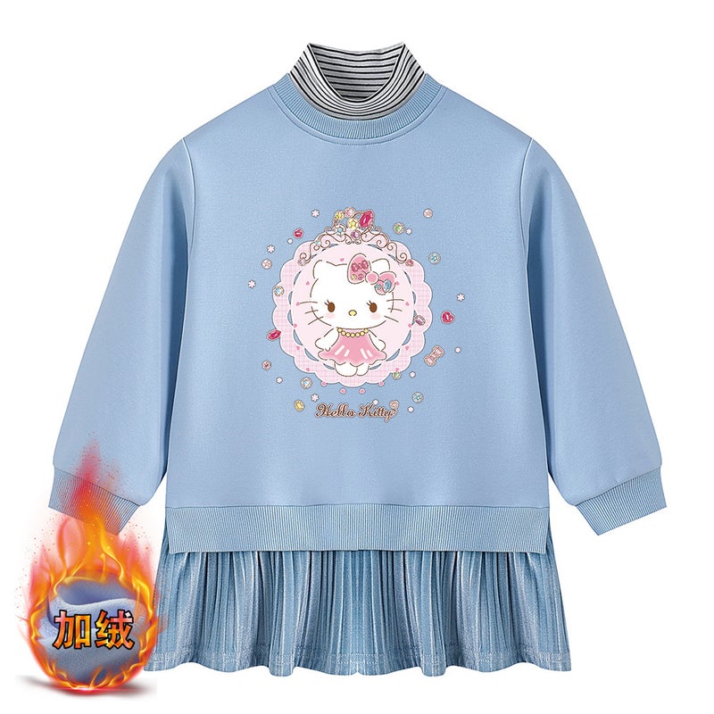 Kt Cat Children'S Clothing Girls' Sweater Skirt 2023 New Children'S Fleece-Lined Warm Dress Half-High Collar Clothing - Image 1
