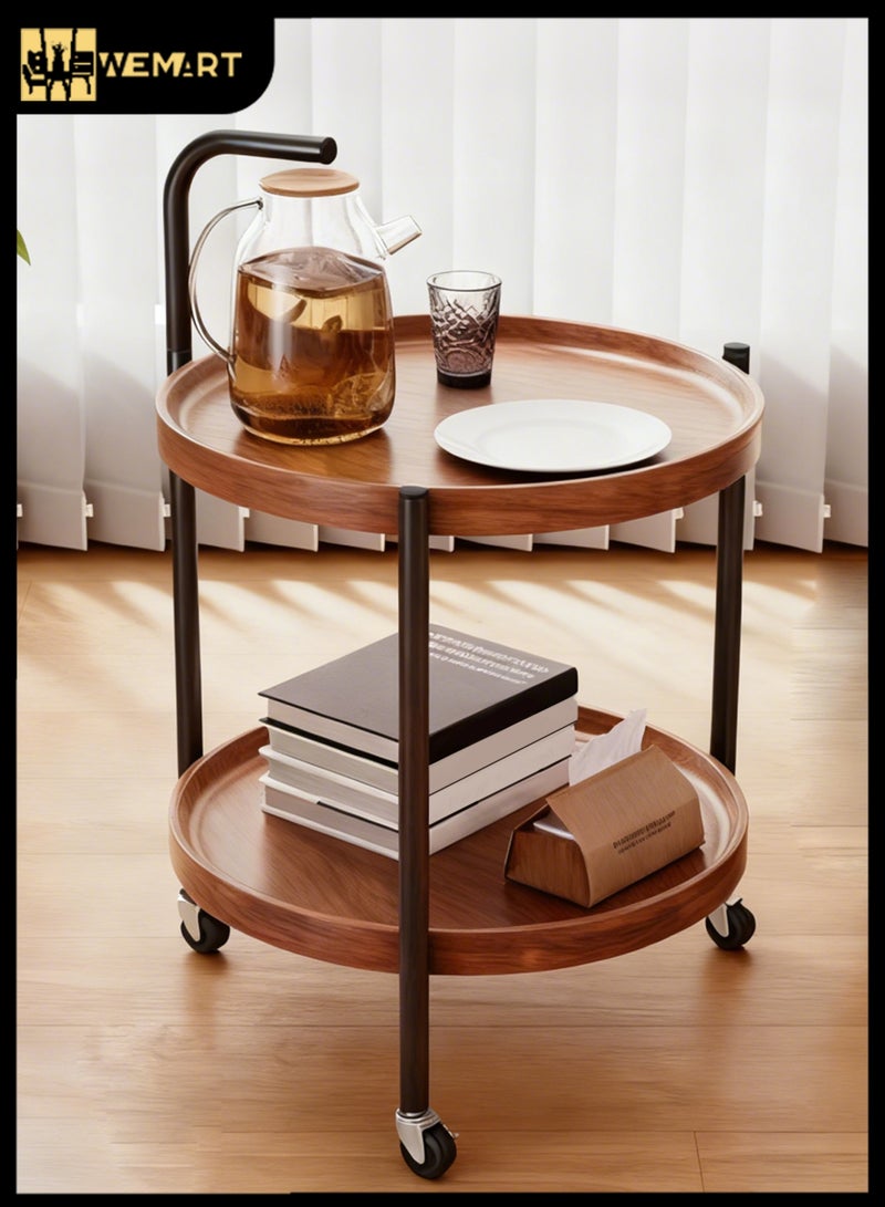 WEMART Small Round Side Table - 2-Tier Oval Accent Table for Small Spaces, Rustic Wood and Metal Couch End Table, Nightstand for Bedroom or End Table Living Room, Easy to Assemble, Rustic Brown - Image 1