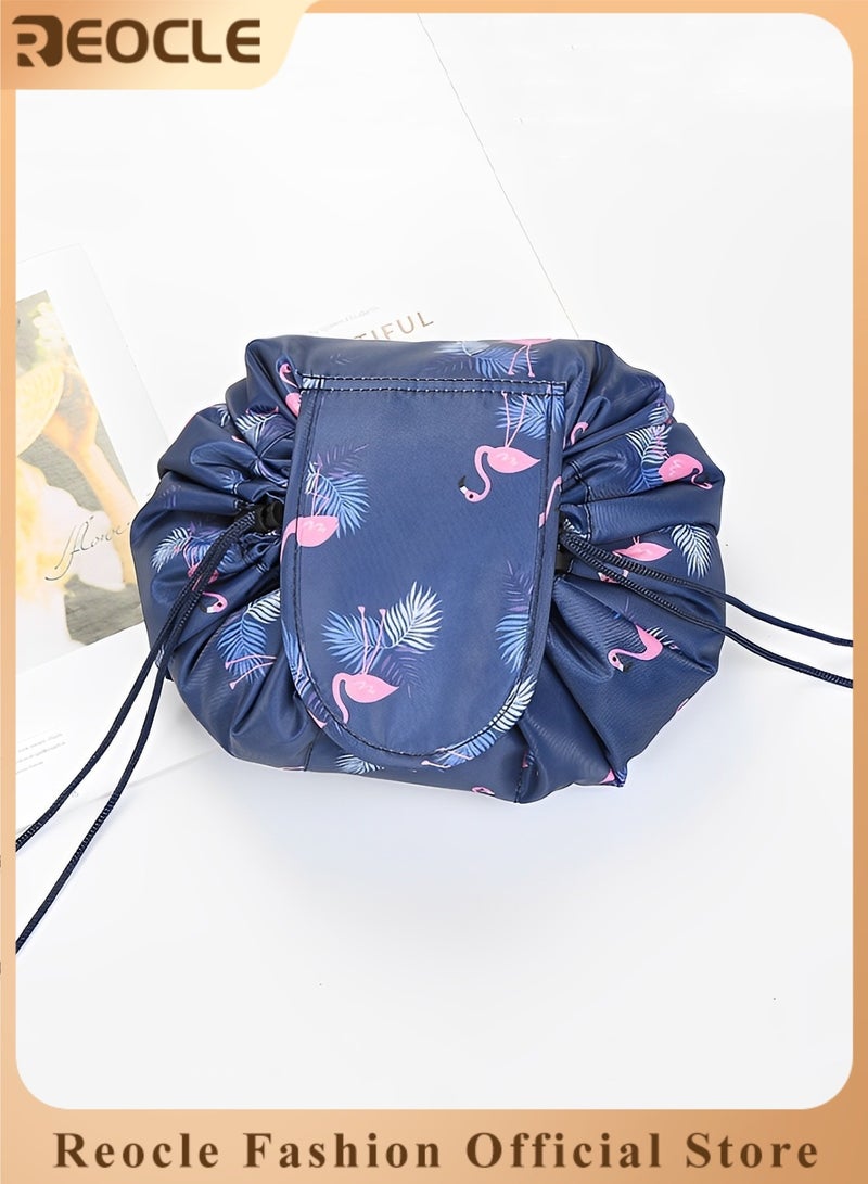 REOCLE Large Capacity Wash Bag Storage Bag Bucket Shaped Drawstring Bag Toiletry Organizer Portable Organizer Bag Fashion Printed Bag for Women  - Image 1